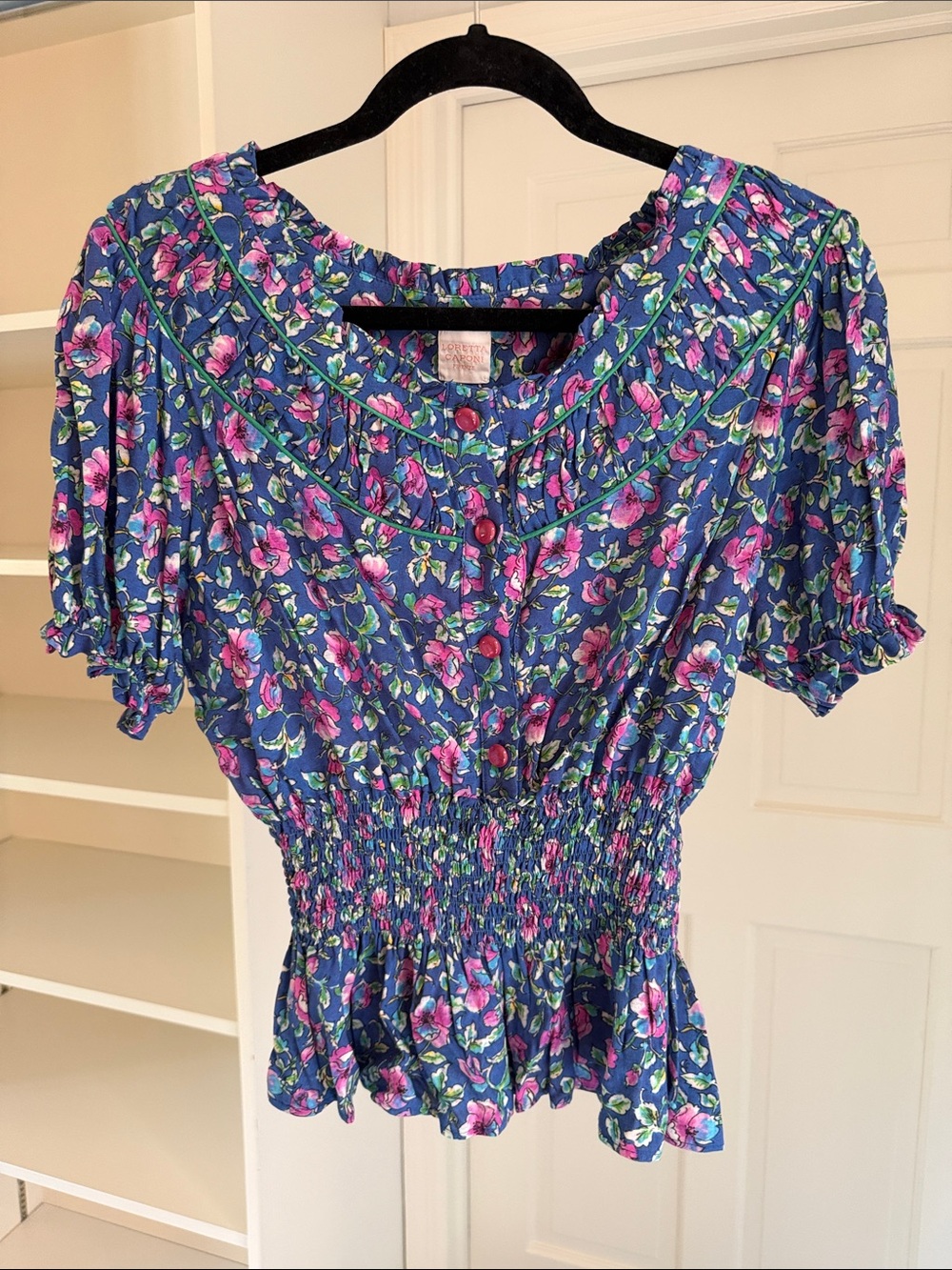 Loretta Caponi Floral Blouse with Cinched Waist